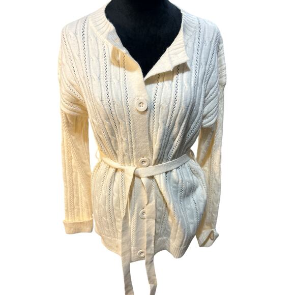 S. Cristina 100% Cashmere Belted Cardigan | Beige L/XL Luxe Knit - Picture 1 of 6